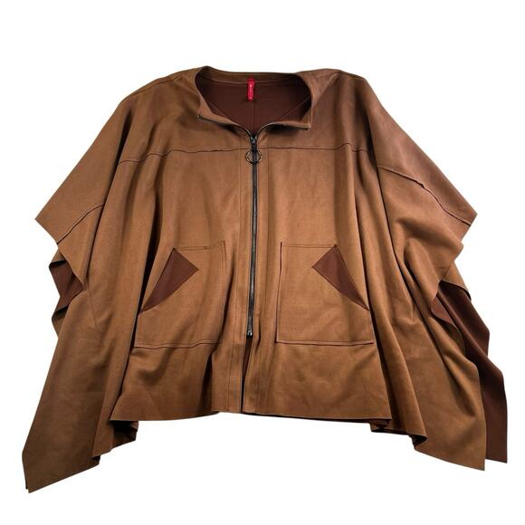 IC Collection by Connie K XL Poncho Faux Suede Zip Front Cape Brown NEW Boho - Picture 1 of 9